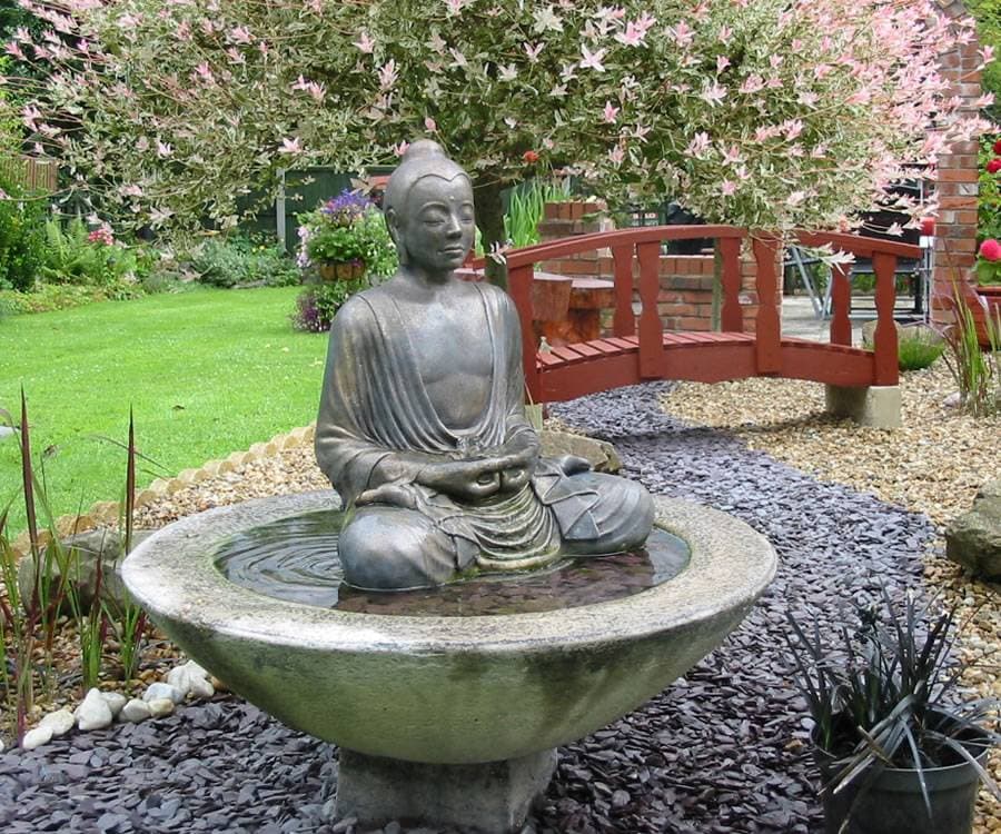 Serene Buddha Patio Fountain with Optional Classic Plinth